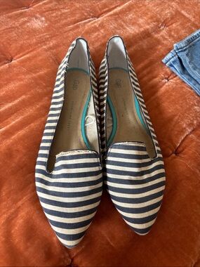 GAP Navy and White Striped Pointed Canvas Flats